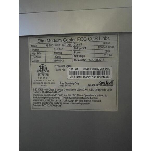 Red Bull Fridge RB-SMC 130 Eco GDC Slim Medium 105V - Picture 12 of 12